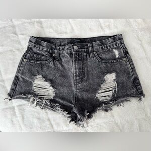 Forever 21 Black Distressed Denim Cutoff Shorts